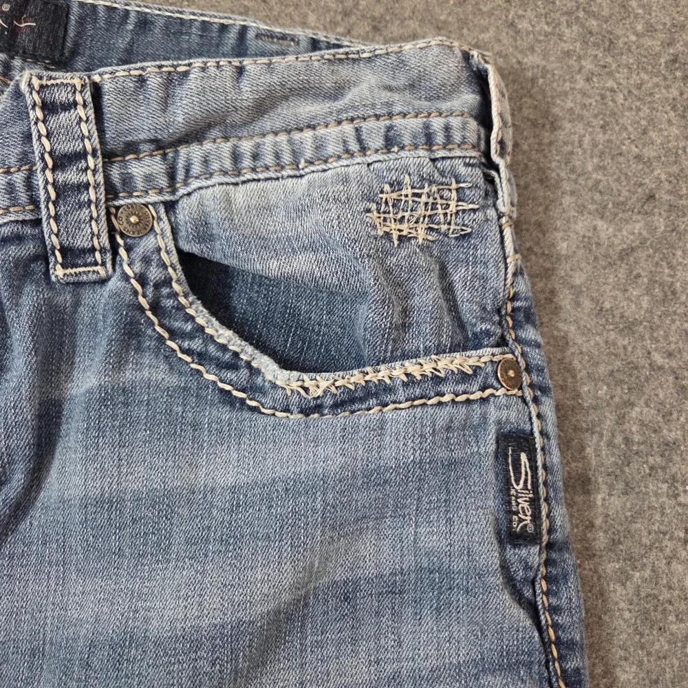 Silver Jeans Zac Mens 34x32 Light Wash Relaxed Straight Denim Jeans Distressed